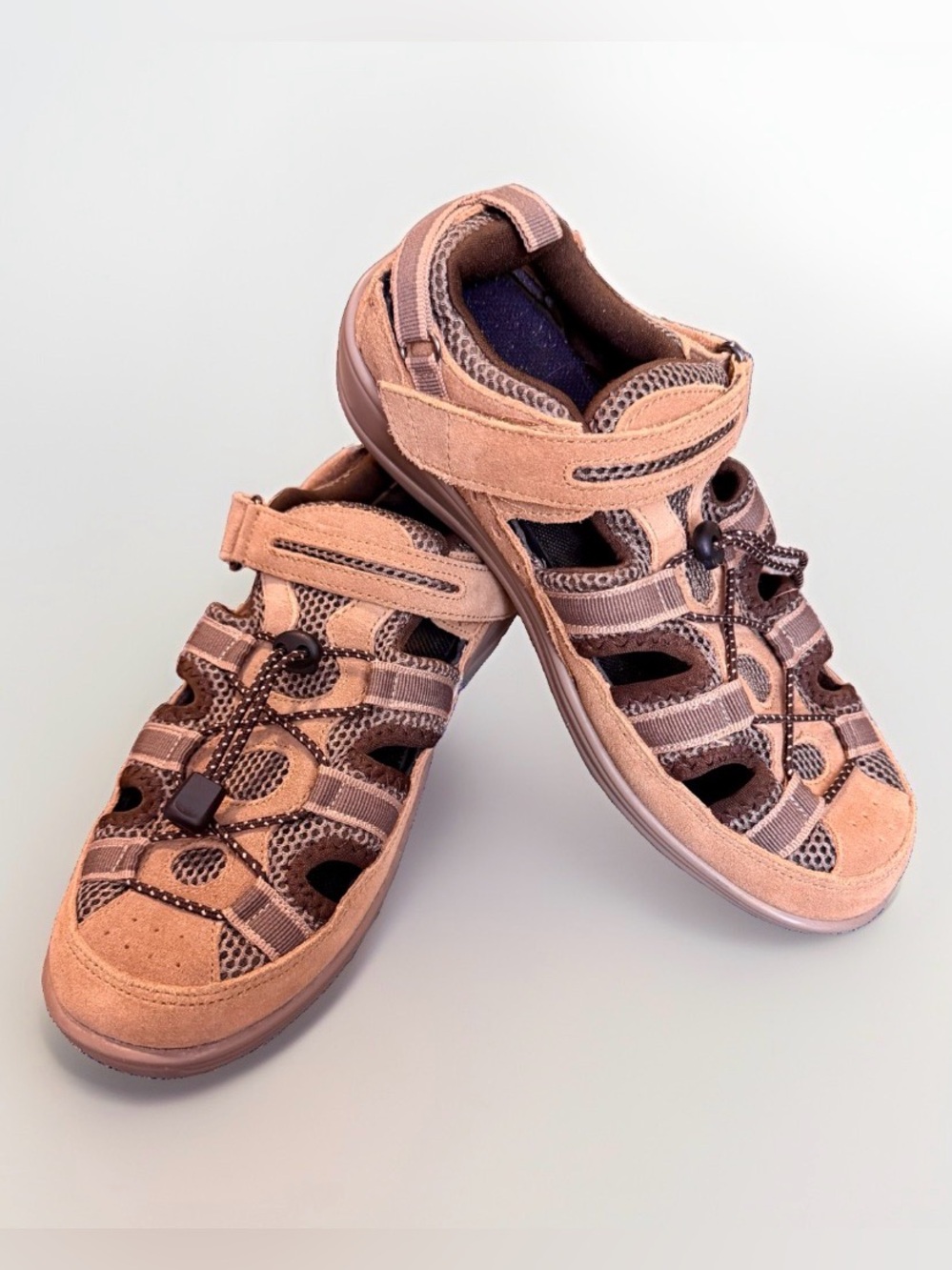 Orthofeet Naples Two Way Strap Sandal Sneaker Women 9.5 Wide Tan Brown EUC